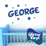 Personalised Glitter Effect Wall Name Sticker with Stars