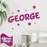 Personalised Glitter Effect Wall Name Sticker with Stars