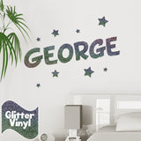 Personalised Glitter Effect Wall Name Sticker with Stars