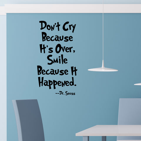 Don't Cry Because It's Over, Smile Because It Happened - Wall Quote