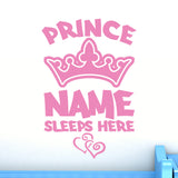Personalised Prince Name Wall Sticker with Crown and Hearts
