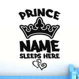 Personalised Prince Name Wall Sticker with Crown and Hearts