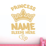 Personalised Princess Name Wall Sticker with Crown and Hearts