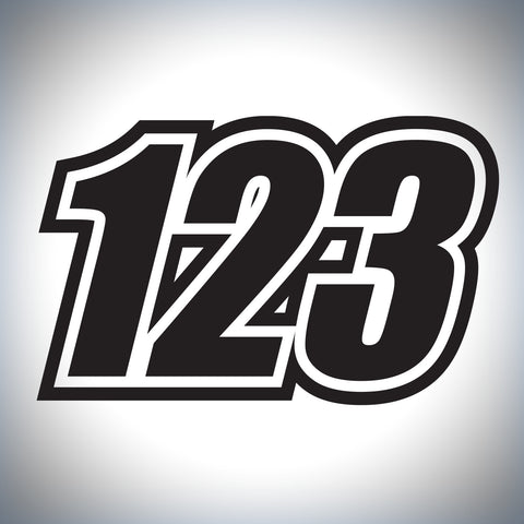 3 x Custom Race Numbers - Standard style with outline - Up to 150mm tall - Bikes/Karts/Quads