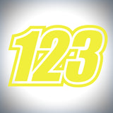 3 x Custom Race Numbers - Standard style with outline - Up to 150mm tall - Bikes/Karts/Quads