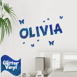 Personalised Glitter Effect Wall Name Sticker with Butterflies
